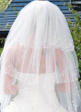 Fantastic Fils Beige imité Pearl Quatre Mariages couches Bridal Veil