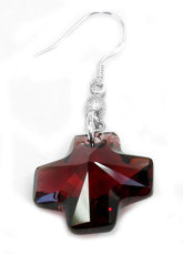 Mode Me Bourgogne Croix d'Argent Boucles d'oreilles Swarovski Crystal Sterling
