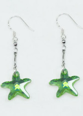 Mode Me Starfish vert Swarovski Crystal Boucles d'oreilles en argent sterling