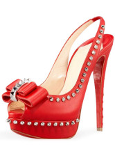Chaussures en rouge moderne à talons hauts avec plate-forme en peau de mouton 