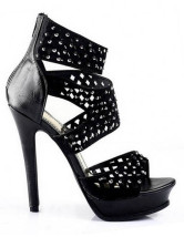 Gorgeous Black Patent Leather strass plate-forme de haut talon Chaussures Mode