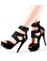 Gorgeous Black Patent Leather strass plate-forme de haut talon Chaussures Mode