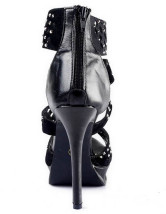 Gorgeous Black Patent Leather strass plate-forme de haut talon Chaussures Mode