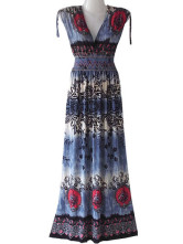 Robe Pour Femme Sans Manche Cou V Profond Polyester Coton Turquoise Foncé Bohémienne Splendide 