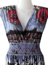 Robe Pour Femme Sans Manche Cou V Profond Polyester Coton Turquoise Foncé Bohémienne Splendide 