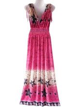 Gorgeous Bohême Fuchsia coton polyester à encolure en V sans manches Femme One Piece robe