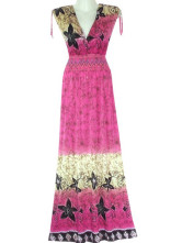 Gorgeous Bohême Fuchsia coton polyester à encolure en V sans manches Femme One Piece robe