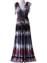 Gorgeous Bohême Gray coton polyester à encolure en V sans manches Femme One Piece robe