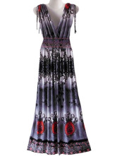 Gorgeous Bohême Gray coton polyester à encolure en V sans manches Femme One Piece robe