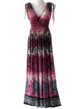 Robe Pour Femme Sans Manche Cou V Profond Polyester Coton Prune Bohémienne Splendide 
