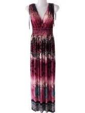Robe Pour Femme Sans Manche Cou V Profond Polyester Coton Prune Bohémienne Splendide 