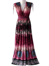 Robe Pour Femme Sans Manche Cou V Profond Polyester Coton Prune Bohémienne Splendide 