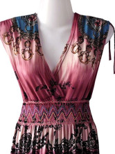 Robe Pour Femme Sans Manche Cou V Profond Polyester Coton Prune Bohémienne Splendide 