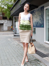 Cou vert ronde en mousseline de soie sans manches en couches Top Mode Femme