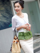 Cou vert ronde en mousseline de soie sans manches en couches Top Mode Femme