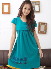 Green 100% Cotton Short Sleeves Maternity Skirt