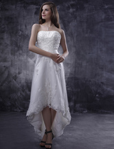 Robe de mariée A-ligne blanche en organza et satin bustier longueur mollet