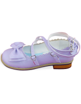 Light Purple Flat Ankle Strap Bow PU Lolita Shoes