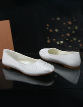 Chaussures de mariage plates en crème et en satin avec Rhinestone