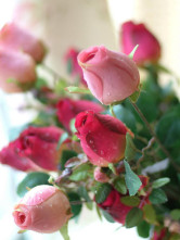 Lovely Rouge vif et rose Roses en tissu de soie de soie Bouquet de fleurs