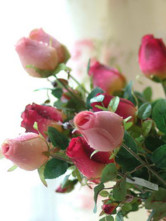 Lovely Rouge vif et rose Roses en tissu de soie de soie Bouquet de fleurs