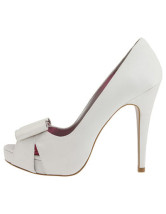 Peep Toe White 4 7/10’’ High Heel 4/5’’ Platform Bow Satin Fashion Prom Shoes