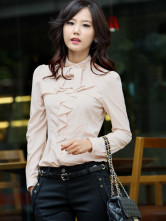 Blouse Chemise Mode Féminine Manches Longues Jabots Roses