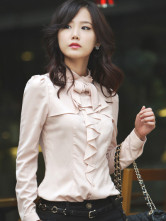 Blouse Chemise Mode Féminine Manches Longues Jabots Roses