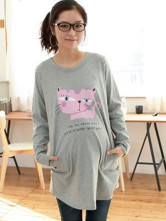 Popular Light Gray Cotton Maternity Tee Shirt