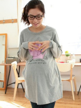 Popular Light Gray Cotton Maternity Tee Shirt