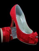 Pretty dentelle Satin Rouge Bow 3 10.09  '' High Heel chaussures de mariage