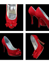 Pretty dentelle Satin Rouge Bow 3 10.09  '' High Heel chaussures de mariage