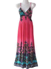 Robe Pour Femme Cou V Polyester Coton Mercerisé Saveur Ethnique Spaghetti Rouge 