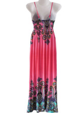 Robe Pour Femme Cou V Polyester Coton Mercerisé Saveur Ethnique Spaghetti Rouge 