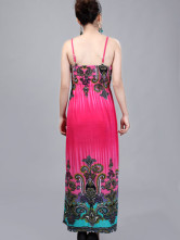 Robe Pour Femme Cou V Polyester Coton Mercerisé Saveur Ethnique Spaghetti Rouge 