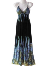 Robe Pour Femme Cou V Polyester Coton Mercerisé Bleue Spaghetti Sexy