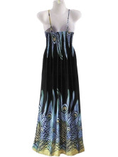 Robe Pour Femme Cou V Polyester Coton Mercerisé Bleue Spaghetti Sexy