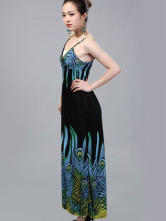 Robe Pour Femme Cou V Polyester Coton Mercerisé Bleue Spaghetti Sexy
