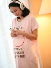 Sweet Pink Cotton Elastic Fabric Smile Short Sleeves Maternity T-shirt