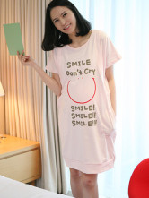 Sweet Pink Cotton Elastic Fabric Smile Short Sleeves Maternity T-shirt