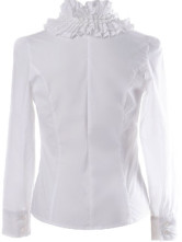 Blouse Chemise Féminine Jabots Manches Longues Col Dressé Coton Blanc 