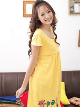 Yellow 100% Cotton Short Sleeves Maternity Skirt