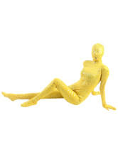 Yellow Shiny Metallic Golden Stripes Breathable Elastic Zentai