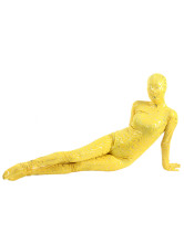Yellow Shiny Metallic Golden Stripes Breathable Elastic Zentai