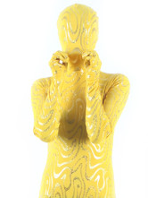 Yellow Shiny Metallic Golden Stripes Breathable Elastic Zentai