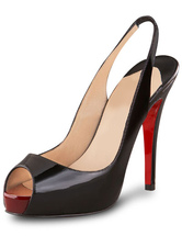4 3/4'' High Heel Black Patent Peep Toe Sexy Sling Back Shoes