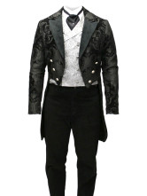 un attirant manteau steampunk plein longueur noir a revers du tissu jazz et velours