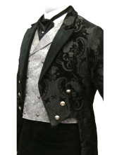un attirant manteau steampunk plein longueur noir a revers du tissu jazz et velours
