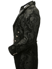 un attirant manteau steampunk plein longueur noir a revers du tissu jazz et velours
