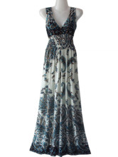 Robe Pour Femme Polyester Coton Cou V Floral Bleue Belle 